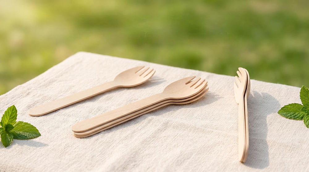 Disposable wooden spork